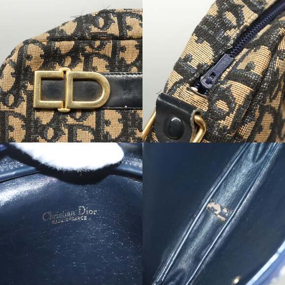 DIOR Trotter Canvas Shoulder Bag Navy Gold - Picture 11 of 12